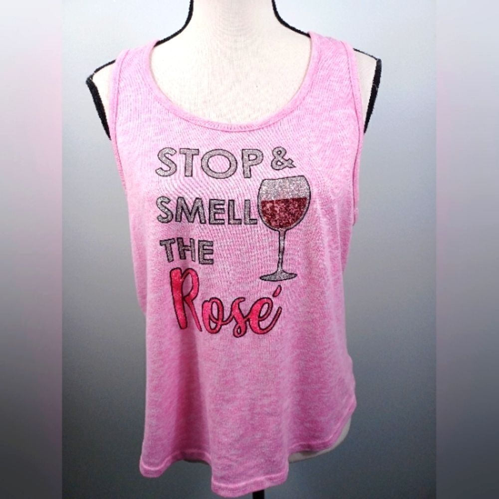 🍎5/25 PJ COUTURE Knit Tank Top Glitter Graphic Pink Relaxed Lounge